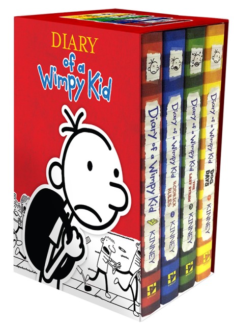 Cover image for Diary of a Wimpy Kid Box of Books 1-4 Hardcover Gift Set Diary of e Wimpy Kid, Rodrick Rlues, The Last Straw, Dog Days