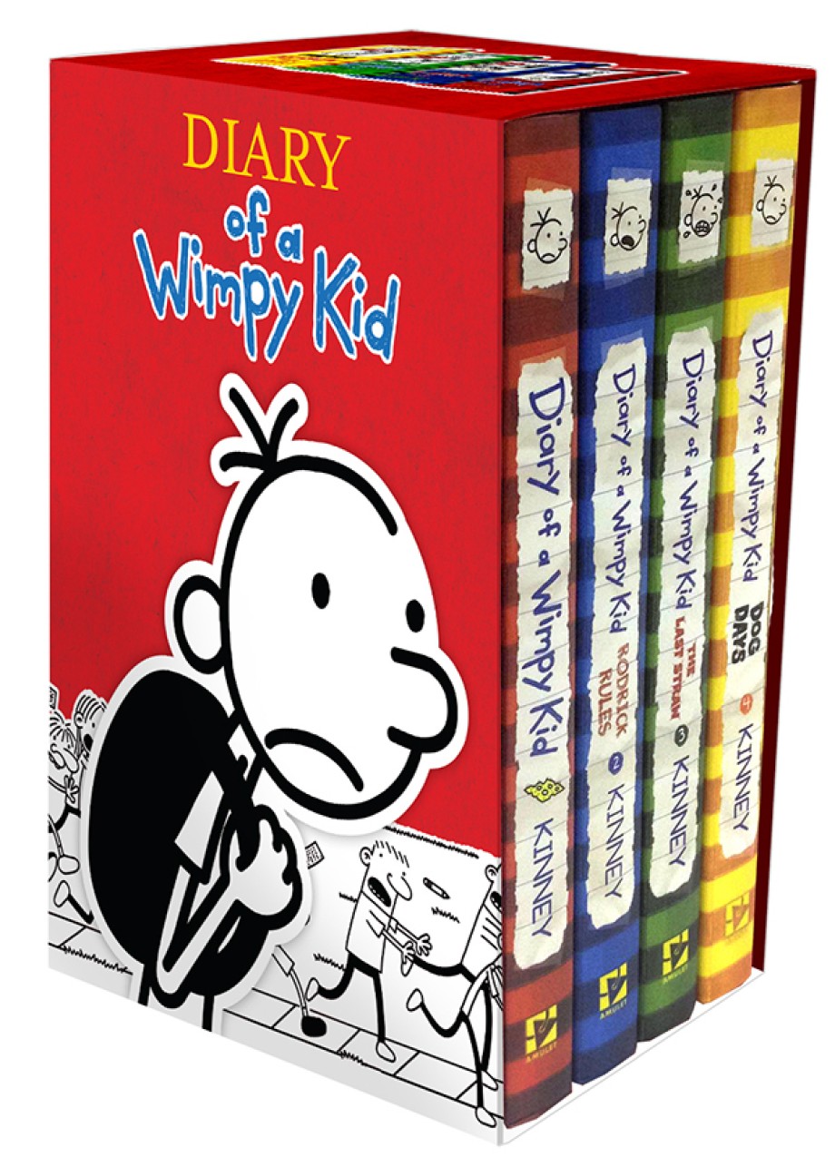Cover for Diary of a Wimpy Kid Box of Books 1-4 Hardcover Gift Set Diary of a Wimpy Kid, Rodrick Rules, The Last Straw, Dog Days