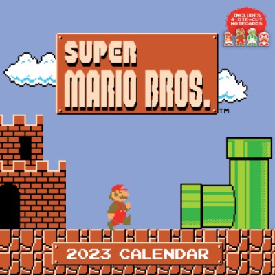 Super Mario 8-Bit Retro 2023 Wall Calendar With 4 Bonus Die-cut Cards