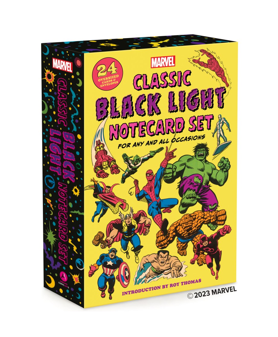 Cover for Marvel Classic Black Light Notecard Set 24 Oversized Cards + Envelopes for Any and All Occasions
